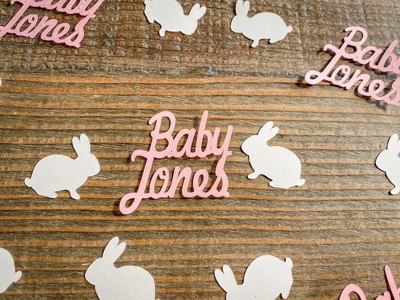 Personalized White and Pink Bunny Baby Shower Confetti