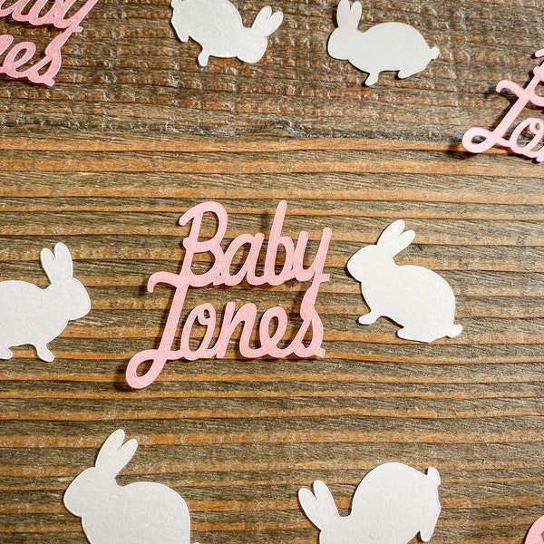 Personalized White and Pink Bunny Baby Shower Confetti