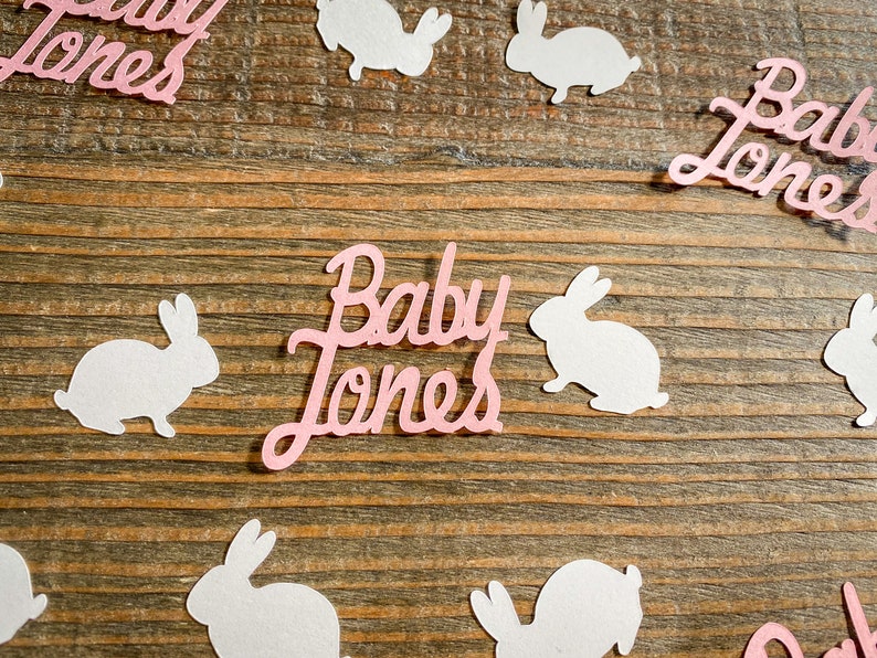 Personalized White and Pink Bunny Baby Shower Confetti