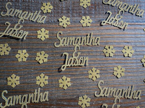Personalized Gold Snowflake and Couple Name Wedding Confetti