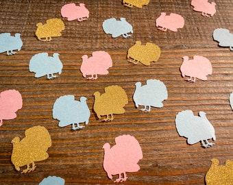 Waddle it Be Little Turkey Gender Reveal Baby Shower Confetti. Pink Blue Gold Turkey Confetti.