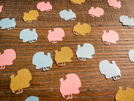 Turkey Gender Reveal Confetti: Pink, Blue & Gold Glitter - 100 Pieces