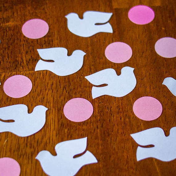 Dove and Pink Circle Baptism First Communion Confetti