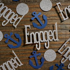 Navy and Silver Engaged Nautical Engagement Party Confetti image 2