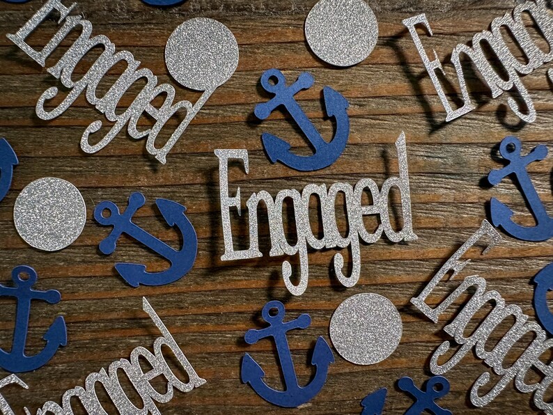 Navy and Silver Engaged Nautical Engagement Party Confetti image 2