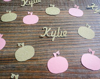 Personalized Pink and Gold Little Pumpkin Party Confetti. Little Pumpkin Birthday Confetti. Pumpkin Baby Shower Confetti.