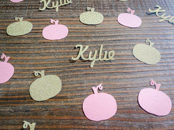 Personalized Pumpkin Confetti: Pink, Gold Glitter - Baby Shower, Birthday