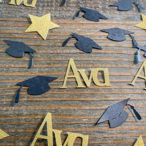Personalized Black and Gold Graduation Confetti with Stars