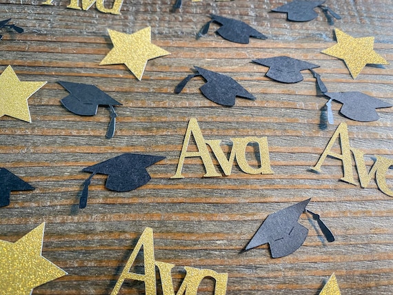 Personalized Black and Gold Graduation Confetti with Stars