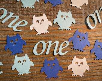 Blue, White, and Navy Owl First Birthday Party Confetti