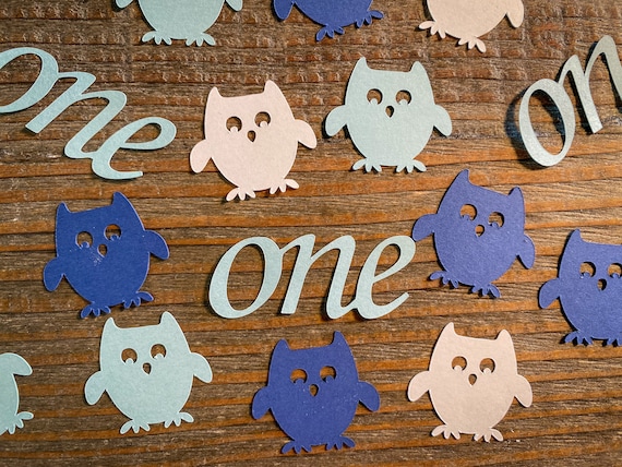 Blue, White, and Navy Owl First Birthday Party Confetti