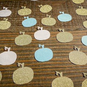 Blau, Weiß und Gold Kürbis Konfetti. Herbst-Babyparty Confetti. Erster Geburtstag Konfetti.