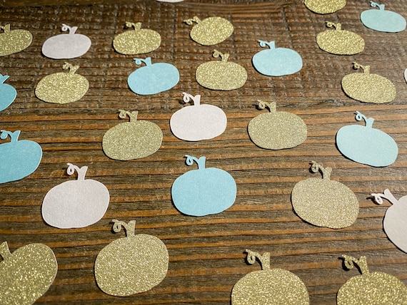 Gold Glitter Pumpkin Confetti: Blue & White Fall Decor
