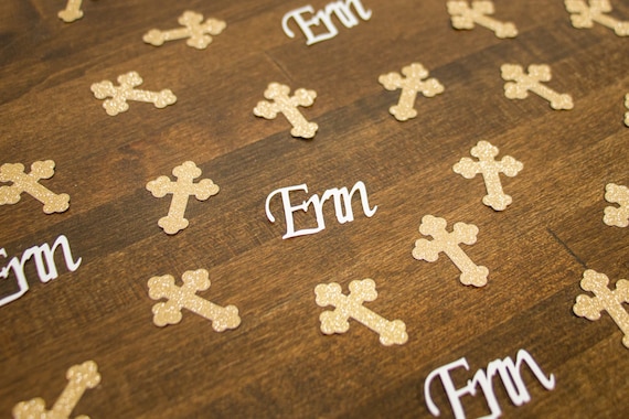 Personalized White and Gold Baptism First Communion Confetti