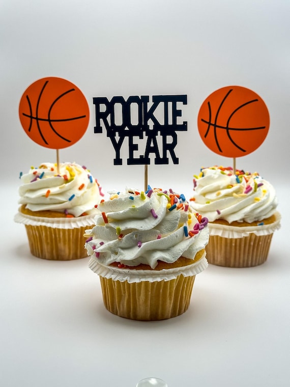 Basketball “Rookie Year” Cupcake Toppers – Set of 12