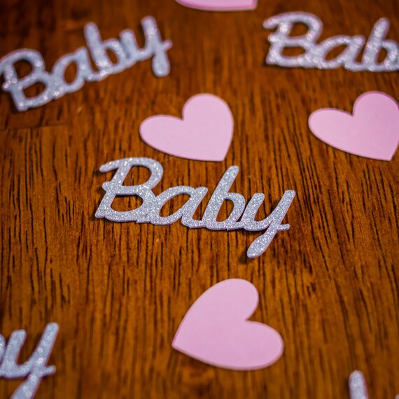 Silver Glitter Baby  Confetti with Pink Hearts