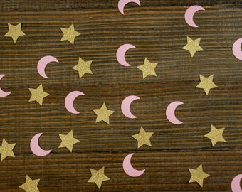 Gold and Pink Star and Moon Confetti