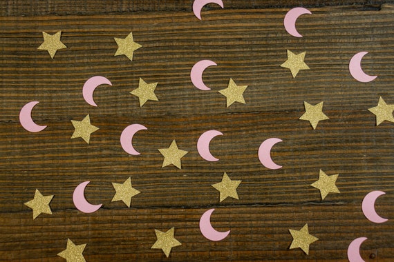 Gold and Pink Star and Moon Confetti