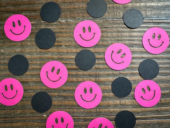Bright Pink Smiley Face Party Confetti with Black Circles