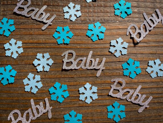 Light Blue, Teal, and Silver Snowflake Baby Shower Confetti