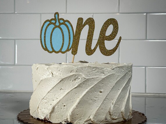 Blue Pumpkin First Birthday Cake Topper: Gold Glitter One