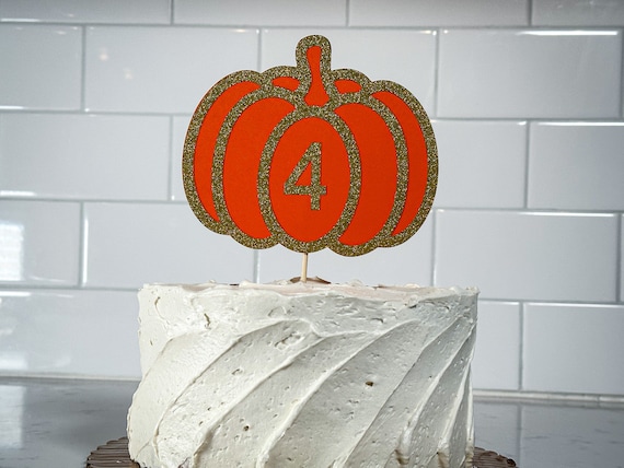 Personalized Age Little Pumpkin Birthday Cake Topper Orange and Gold