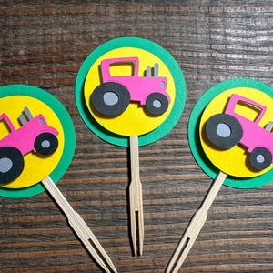 Pink Tractor Cupcake Toppers