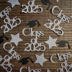 Silver Class of 2025 Graduation Confetti with Stars