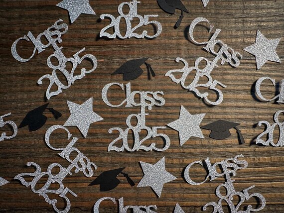 Silver Class of 2025 Graduation Confetti with Stars