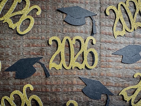 Black and Gold 2026 Graduation Confetti
