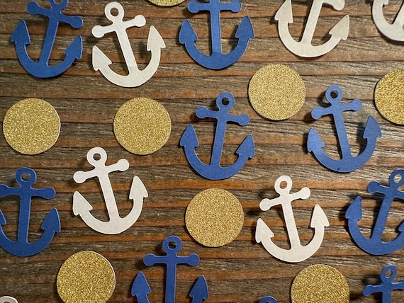 Navy, White, and Gold Anchor Nautical Party Confetti