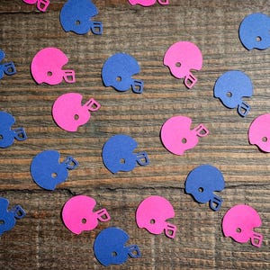 Capacetes de confete para festa de revelação do sexo do bebê em azul marinho e rosa brilhante