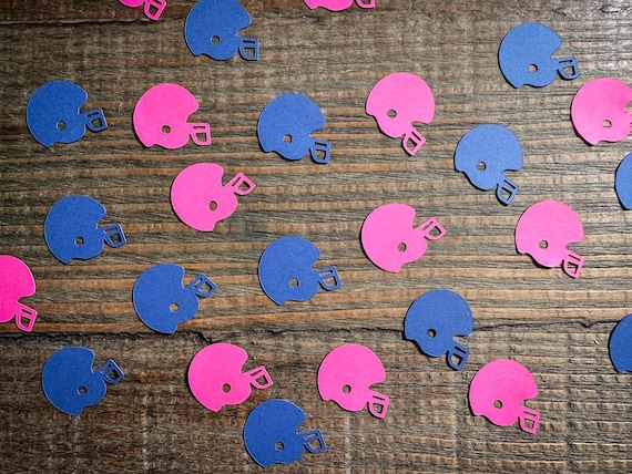 Football Gender Reveal Party Confetti Helmets in Navy Blue and Bright Pink