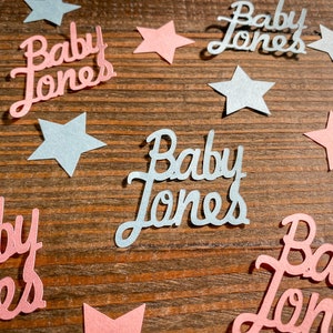 Gepersonaliseerde roze en blauwe sterrenbabyshower of gender Reveal-confetti. Twinkle Twinkle Little Star-feestconfetti