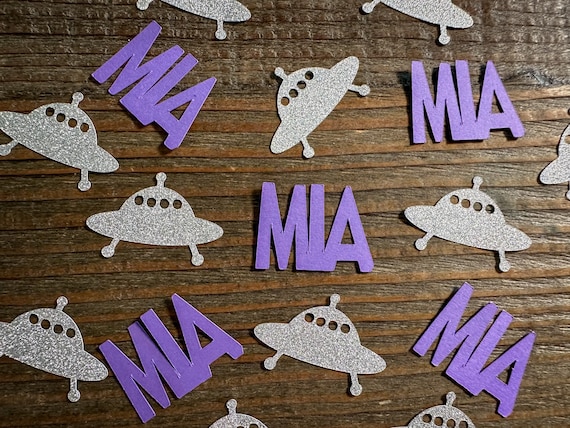 Personalized UFO Alien Party Confetti Silver and Purple