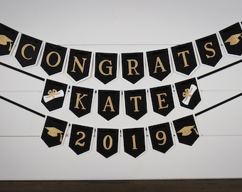 Black and Gold Personalized 2024 Graduation Banner