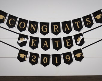 Black and Gold Personalized 2025 Graduation Banner