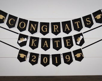 Black and Gold Personalized 2024 Graduation Banner