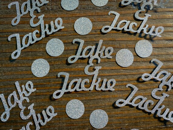 Silver Personalized Couple Name Confetti with Circles