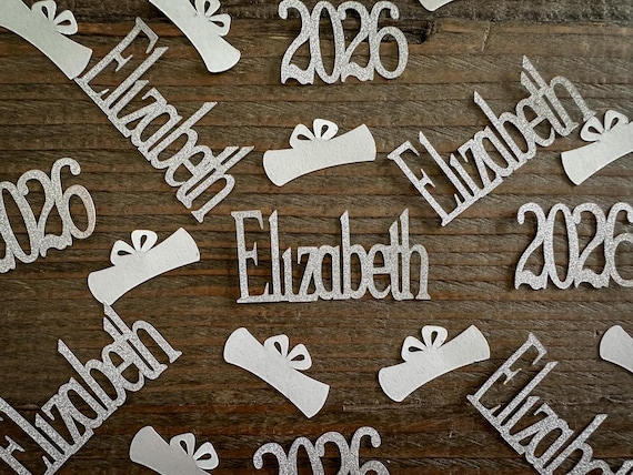 Personalized Silver 2026 Graduation Party Confetti with Diploma Printed Font