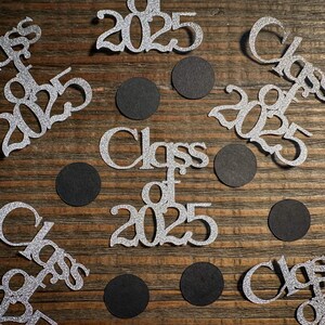 Silver Class of 2025 Graduation Party Confetti with Black Circles