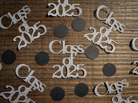 Silver Class of 2025 Graduation Party Confetti with Black Circles
