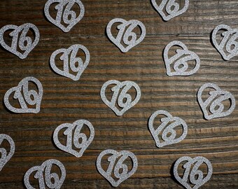 Silver Heart Sweet 16 Party Confetti