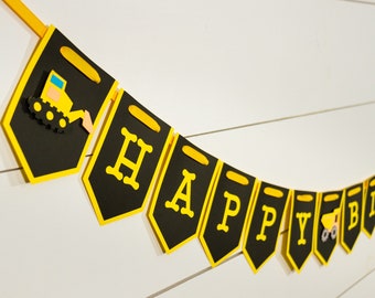 Yellow and Black Construction Birthday Banner