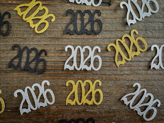 Silver, Gold, and Black 2026 Graduation Party Confetti