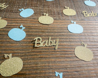 Blue and Gold Little Pumpkin Baby Shower Confetti