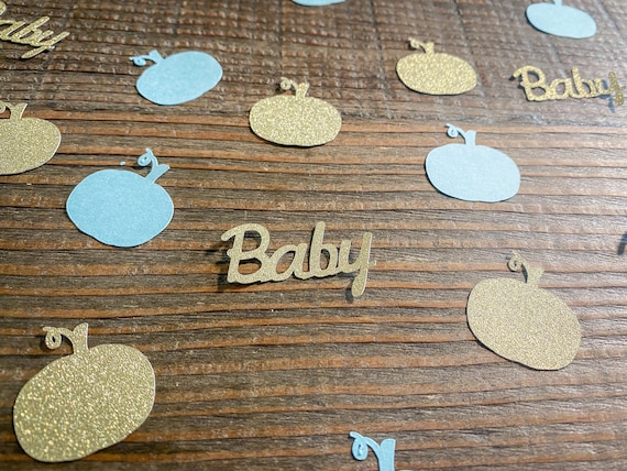 Blue and Gold Little Pumpkin Baby Shower Confetti