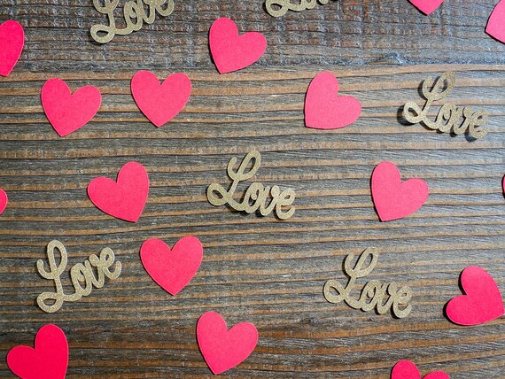Red Heart and Gold Love Valentine's Day or Wedding Confetti