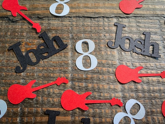 Personalized Red, Black, and White Guitar Party Confetti