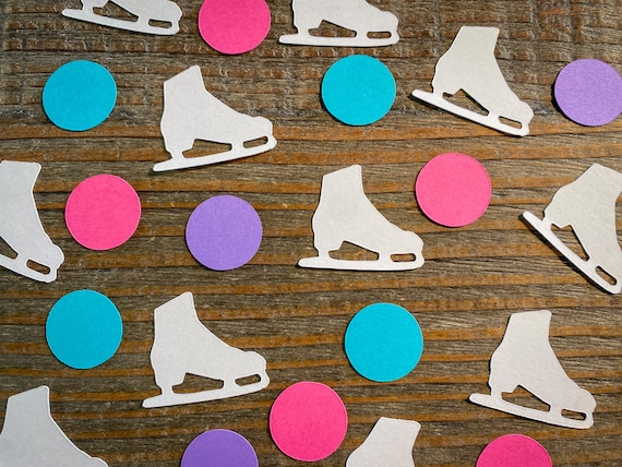Ice Skate Confetti with Pink, Purple, and Teal Circles for Ice Skating Birthday Party